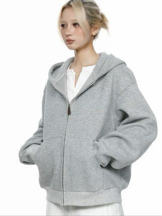 ANSCHALT美式复古纯色连帽开衫外套秋季新款休闲上衣运动拉链卫衣#舒适穿搭 #百搭穿搭 #高级感穿搭 #灰色系穿搭 #穿搭