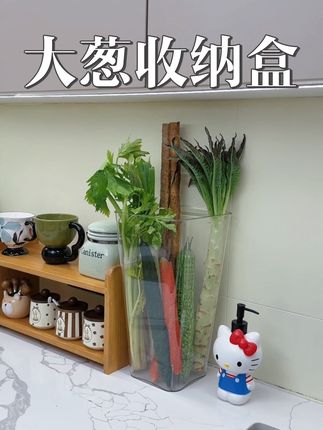 厨房透明收纳桶,各种长条蔬菜,山药莴笋大葱用它收纳起来,不会弄的满地都是泥土。#厨房好物 #厨房收纳神器 #蔬菜收纳 #收纳