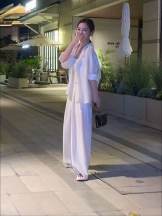 小众春夏韩版松弛感慵懒套装宽松休闲衬衫高腰系带阔腿裤老钱风