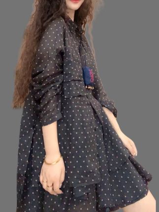 museguhui/木色古汇25715#长袖波点气:/ 质时尚显瘦夏季休闲苎麻衫#穿出自己的风格 #谁穿谁好看 #气质穿搭