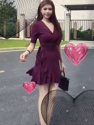 【现货】一片式v领抽绳绑带连衣裙a字收腰显瘦夏季女性感短款裙子
