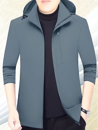 中年男士休闲夹克外套宽松版爸爸装带帽宽松版牛奶丝免熨烫