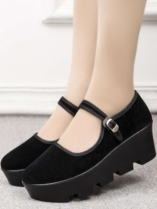 6CM老北京布鞋女厚底浅口酒店工作鞋工装舞蹈鞋坡跟黑色女士舒适#老北京布鞋#工作鞋#跳舞鞋#休闲鞋