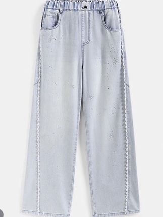 25367女大童夏季新款轻薄阔腿牛仔裤2025新款洋气女童花边12-15岁#夏季牛仔裤#女童牛仔裤#新款牛仔裤#薄款牛仔裤#阔腿裤女童