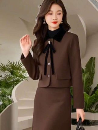 时尚套装显瘦气质长袖长款加棉两件套包臀秋冬女神范春秋复古收腰
