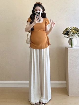 时尚孕妇装夏潮妈孕期穿搭慵懒风设计感上衣外穿孕期穿搭阔腿裤#孕妇装 #减龄显瘦穿搭 #小众设计感 #慵懒风穿搭 #夏季穿搭