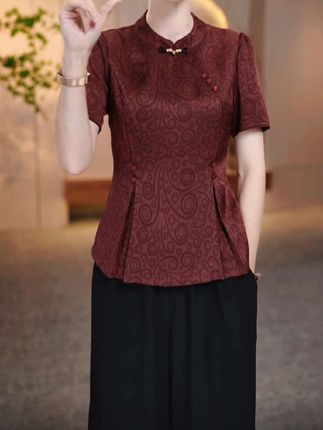 新中式国风时尚套装女2025夏季新款妈妈气质显瘦减龄上衣两件套裤#新中式国风套装 #时尚妈妈装 #婆婆妈妈装 #减龄套装#中式盘扣立领衬衫