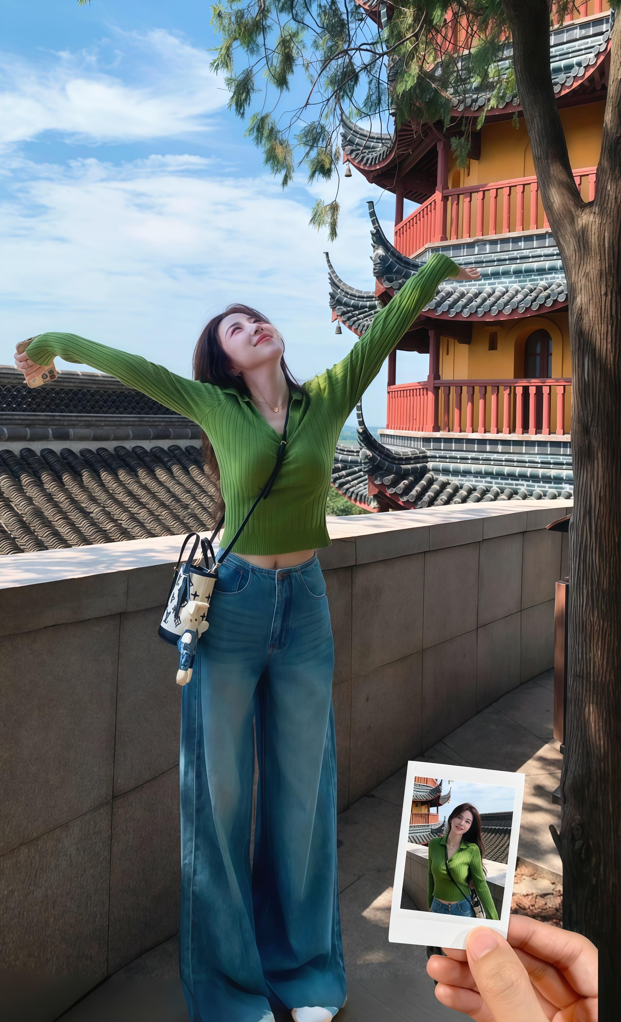 秋意渐浓时,她总爱穿那件草木绿的针织衫。那日在古刹旁,风卷着桂花香掠过,她张开双臂,像要拥住整个秋天。 这件针织衫是她在初秋市集淘的,摸着软糯,穿上衬得人也鲜活。配着阔腿牛仔,走在落满梧桐叶的街,脚下沙沙作响,成了秋的节拍。 后来每到秋,她都穿着它去不同的地方,在银杏树下看叶舞,在江边听风吟。那抹绿,成了她与秋的约定,岁岁年年,在时光里织就独属于她的秋日篇章。 #时髦穿搭 #早秋穿搭 #告别土味的不费力素 颜穿搭#一周素颜通勤穿搭#优雅永不过时 @DOU+上热门