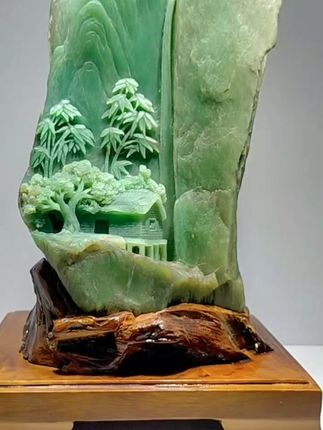 古法手工雕刻,山水之美尽在掌中! 中国五大佳石之一!广东绿石,精美雕琢成摆件,快来了解吧!#好物推荐🔥 #文玩爱好者 #文玩 #藏品 #刻章