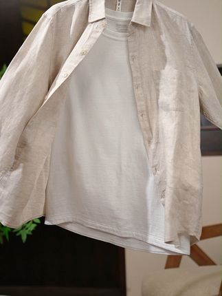 解锁秋日男士温柔风,从一件纯亚麻男装开始 #衬衫男 #秋装搭配