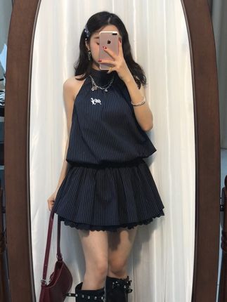 高智韩女 #条纹连衣裙 #挂脖连衣裙 #连衣裙 #辣妹 #韩系穿搭
