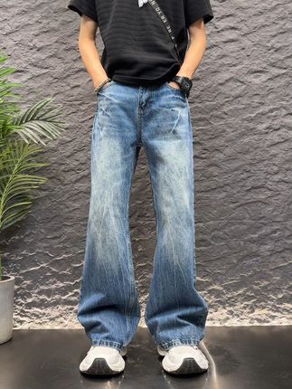 2025新款男士闪电纹宽松大直筒阔腿裤百搭纯色蓝色牛仔休闲长 2025新款男士闪电纹宽松大直筒阔腿裤百搭纯色蓝色牛仔休闲长裤子#直筒裤 #休闲裤