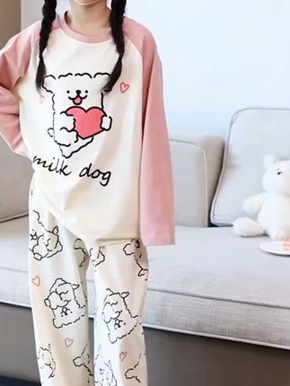 宝贝睡觉也要萌萌哒!纯棉卡通睡衣套装太可爱了 #儿童家居服 #女童穿搭 #秋季穿搭 #纯棉睡衣 #秋季穿搭cleanfit杀回来了