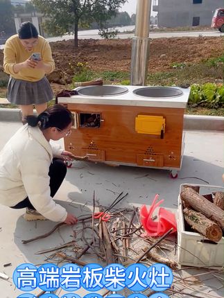 🔥厨房神器来了!这款家用双锅灶台必须锁死~#岩板柴火灶 #柴火灶 #柴火双灶 #可移动柴火灶