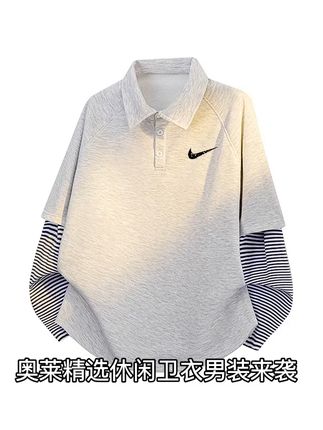 【奥莱精选】休闲卫衣男2025秋冬季新款时尚拼接假两件翻领长袖上衣#卫衣 #长袖t恤 #上衣 #假两件 #好物推荐🔥