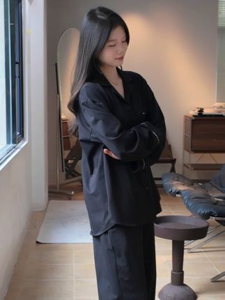 莎倩情侣同款黑色纯棉睡衣,软糯好穿,时尚舒适不挑人 #睡衣家居服 #秋季穿搭 #情侣 #纯棉睡衣 #黑色系穿搭
