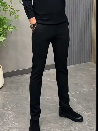黑色修身西裤,潮流百搭不臃肿,包邮退货无忧! #男士休闲裤 #加绒保暖 #男士商务休闲裤 #男士修身小脚裤