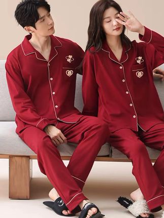 秋冬新婚必备!纯棉长袖睡衣套装太舒适了! 结婚睡衣新婚女士套装秋款新款本命年纯棉长袖男士家居服秋冬2025新款
