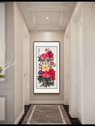 富贵满堂 花开富贵牡丹花 纯手绘 国画牡丹作品#手绘 #玄关画 
