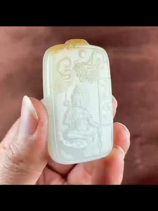 天然和田玉羊脂玉俏色御龙观音吊坠 天然俏色 鸿运当头,玉质一级油润细腻 手推出油。!尺寸:52.5×31.5×8.5mm,重量:34.22克#汽水音乐海边派对 #舌尖上的抖音:丰收的味道在抖音