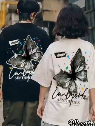 夏日必备!彩蝶印花T恤,包邮退货无忧穿出高级感 姐妹们!这个衣服真的太好穿了!!!而且还是包邮发货!有运费险!喜欢就赶紧冲吧~#男女同款#高级感穿搭#短袖t恤#纯棉t恤#通勤穿搭如何摆脱土气感