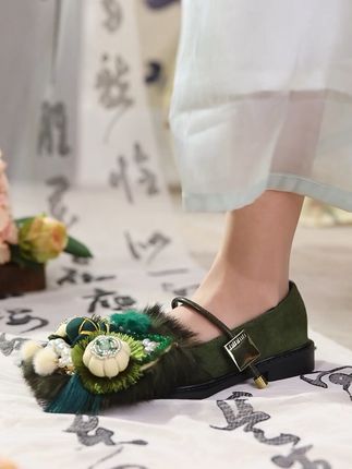 春季绿色虎头鞋 成人平底旗袍单鞋美 #复古单鞋 #国风刺绣 #民族风绣花鞋 #虎头鞋 #手工汉服鞋