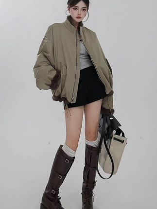 爆款暖阳休闲反季新款两面穿短款百搭纯欲慵懒风女装外套派克皮草 #秋日人生照片还得是琥珀流光风#我是又甜又酷的流光系少女#谁能拒绝舒华cleanfit风#内娱琥珀系中女的力量感#戚薇琥珀流光秋日氛围感