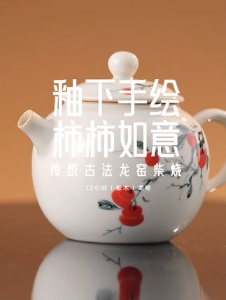 柴烧柿柿如意圆满壶泡出满满仪式感! 柴烧手绘茶器来啦!寓意美好的图案!#高端茶器 #器物之美 #茶具好物推荐 #茶壶 #柴烧壶