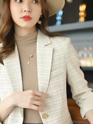 小个子女生的秋天!绿色小格子西服,包邮到家太省心 小个子绿色西装外套.春秋西装外套