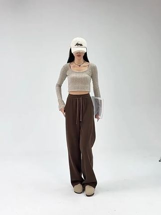 秋冬季窄版欧棉绒阔腿裤,小个子款