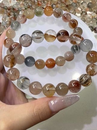 粉晶黄晶白水晶,守护你的每一天! #天然水晶兔毛 #这也能开播 天然水晶兔毛手串
