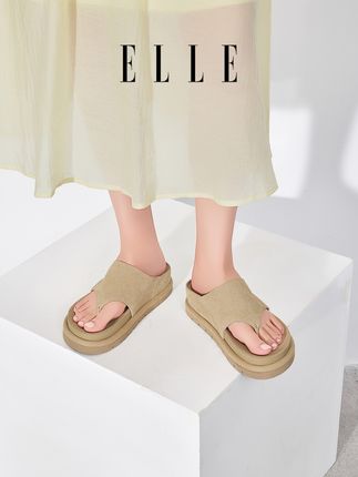 ELLE4.5厘米增高夹趾拖鞋女踩屎感外穿厚底真皮懒人人字拖 #夏日通勤休闲穿搭 #毫不费力的夏秋过渡穿搭 #夏季游玩做自己的穿搭达人 #夹趾拖鞋 #人字拖