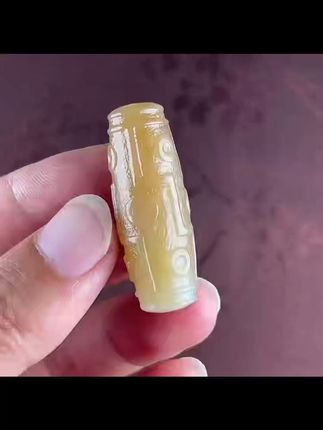 天然和田玉天珠锁骨链吊坠 油性足,脂份厚,红糖白肉,纯手工雕刻,搭配可调节手工绳,尺寸:38.2×14mm#跟电子闺蜜晒红人秋日穿搭 #汽水音乐派对·天空之下林芝站