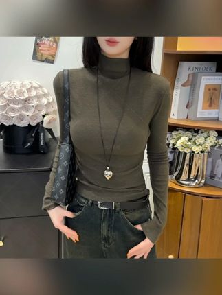 2025新款半高领螺纹长袖T恤百搭打底衫女修身显瘦内搭韩版上衣#2025新款 #长袖 #半高领 #百搭显瘦 #修身