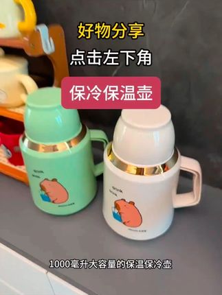 妈呀!反季才花十来块买了个又能保温又能保冷的保温水壶!大容量而且奶呼呼的太可爱了!#保温壶#大容量暖壶c