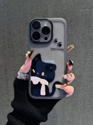 猫爪英文半脸眨眼围巾黑猫金属镜框防摔 #手机壳 #3c好物推荐 #好物推荐