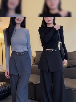 韩版假两件西装裤,春秋遮胯显瘦,梨形女生必备! #女式休闲裤 #春秋长裤 #梨形身材裤 #韩版西装裤 #春秋阔腿裤