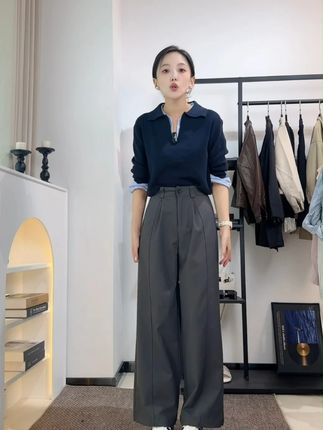 2025秋季新款女装立体剪裁长裤高腰垂感阔腿裤直筒休闲裤子女#显高显瘦显腿长 #ootd穿搭 #通勤搭配 #秋季新款 #穿出高级感