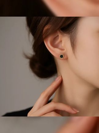 原创铜合金耳饰黑色方形设计925纯银针养耳洞不用摘女士高品质之选, #首饰分享 #925纯银针 #女士耳饰 #耳环 #时尚搭配