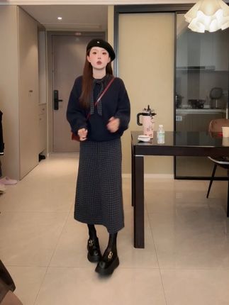 小香风针织毛衣连衣裙子女春秋季2025新款穿搭一整套装长裙 #针织衫 #裙子 #ootd穿搭 #品质女装 #今天穿什么
