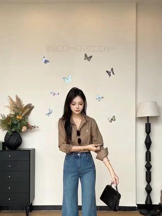 乔栈爆款土耳其蓝设计感微喇牛仔裤女夏季高腰显瘦掐腰修身喇叭裤气质穿搭