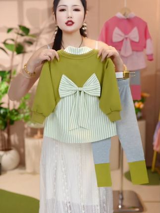 女童甜美穿搭假两件套装儿童时髦多巴胺韩版#儿童穿搭 #儿童套装 #儿童时尚套装 #女童甜美穿搭 #儿童韩版套装