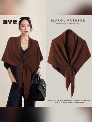 雅鹿 2025 秋冬新款慵懒风围巾含羊毛混纺大披肩女保暖加厚外搭针织 #雅鹿围巾 #含羊毛围巾 #2025 秋冬围巾 #女士大披肩 #保暖针织围巾