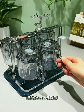 北欧ins风创意玻璃杯子家用带把水杯高档水具客厅喝水杯茶杯8件套 #精选好物 #好货推荐 #玻璃杯 #多喝水