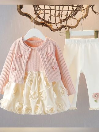 2025新款女童秋季连衣裙套装长袖公主针织洋气可爱韩版女宝宝裙子#女童秋装 #连衣裙套装 #公主风裙子 #秋季新款 #韩版童装