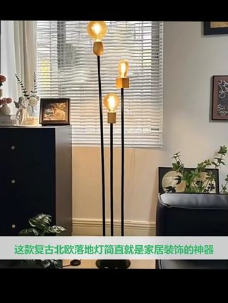 复古客厅落地灯,创意北欧实木美式网红沙发灯。