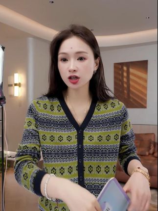 慵懒风复古花纱羊毛衫百搭宽松显瘦女