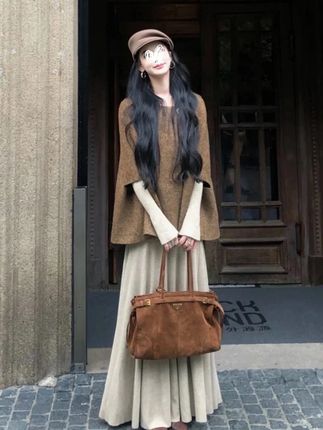 斗篷披肩上衣+打底长袖连衣裙两件套千金感休闲穿搭套装女秋#显瘦穿搭 #好看的衣服都在这里 #穿出高级感 #今天穿什么