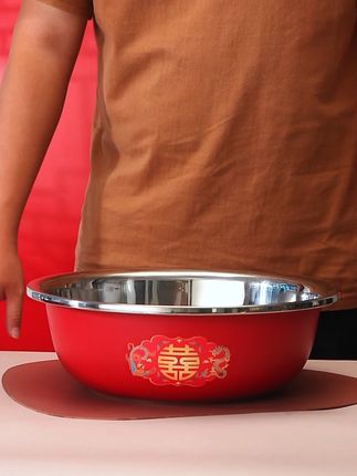 喜庆红色洗脸盆不锈钢盆#陪嫁用品#洗脸盆#结婚#备婚好物分享#不锈钢盆