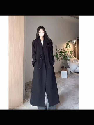 风衣外套女春秋季新款高级感百搭双排扣宽松显瘦长款过膝西装大衣#女士风衣 #春秋外套 #百搭风衣 #显瘦西装 #过膝大衣